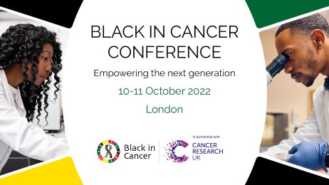 Promotional graphic for the Black in Cancer Conference, 10-11 Oct, London